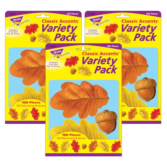 Trend Classic Accents® Fall Oak Leaves & Acorns Variety Pack, 3 Packs of 108